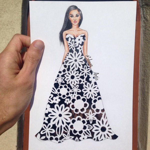 Аппликация девушка в объемном платье