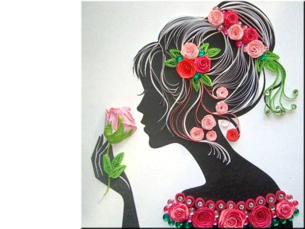 Квиллинг девушка с цветами