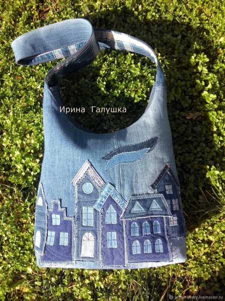 Джинсовые сумки с домиками