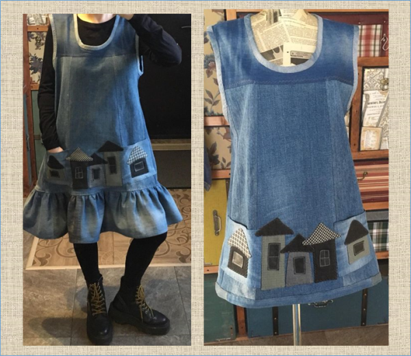 Аппликация из джинсовой ткани на одежду домики