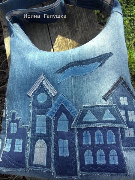 Джинсовые домики пэчворк
