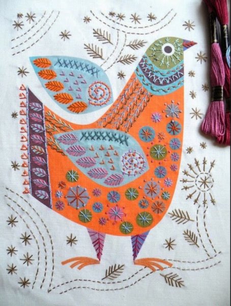 Птица Сирин вышивка гладью