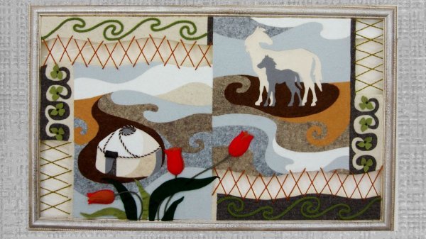 Гобелен казахский этно стиль петроглифы