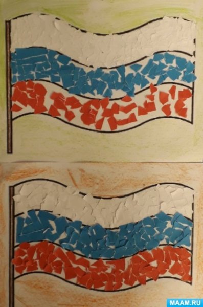 Обрывная аппликация флаг России в подготовительной группе