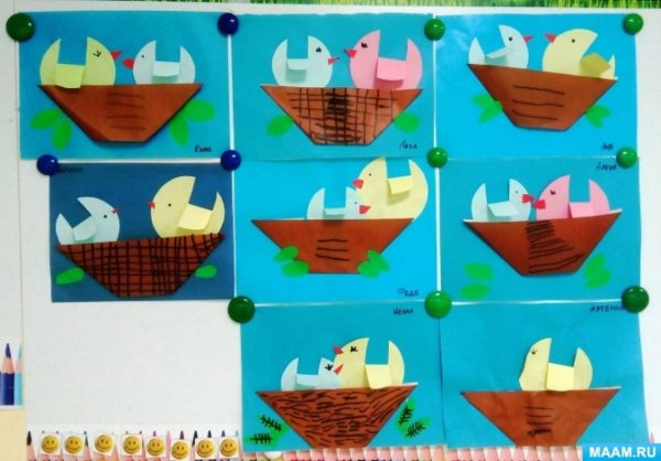 Аппликация птица в гнезде в подготовительной группе