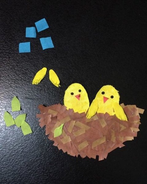 Аппликация птицы в гнезде