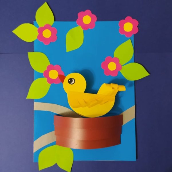 Аппликация птичка в гнезде