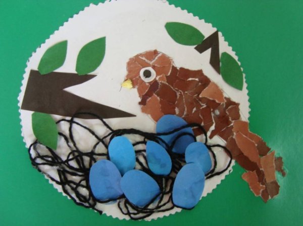 Аппликация птицы в гнезде