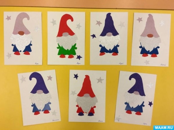 Аппликация Гном из цветной бумаги