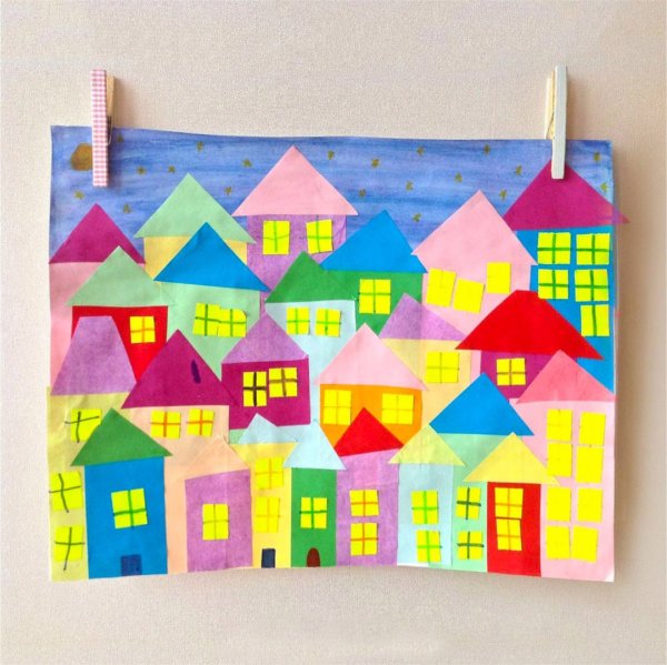 Панно с домиками лоскутное