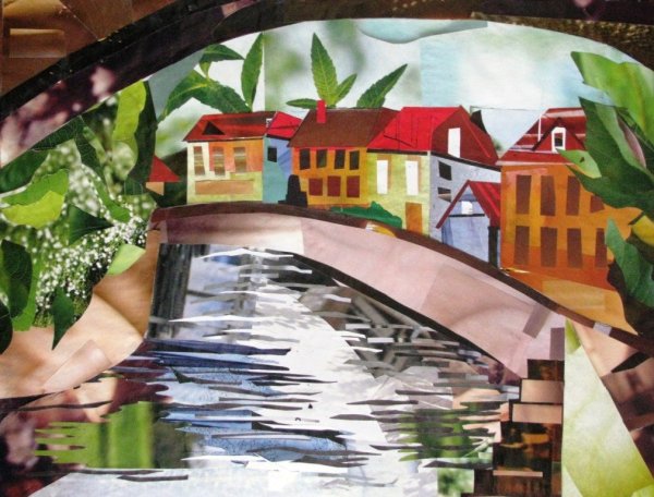 Городской пейзаж в технике коллаж