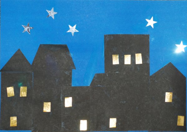 Аппликация Вечерний город в подготовительной группе