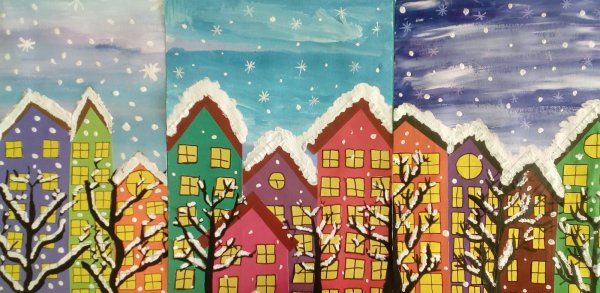 Рисование зима в городе