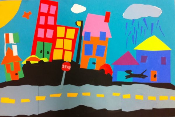 Аппликация город из цветной бумаги