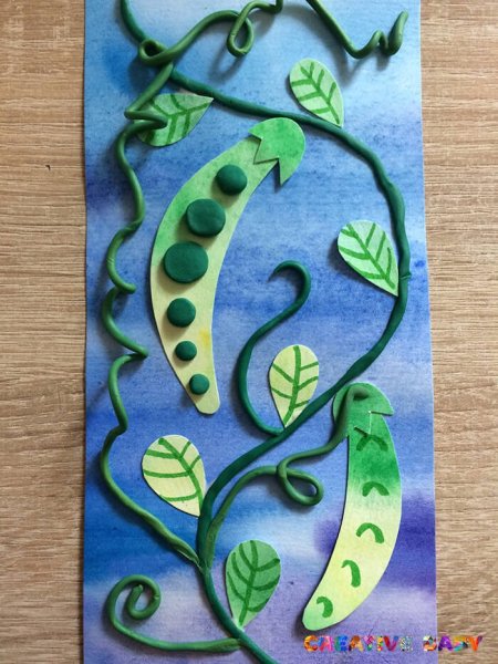 Аппликация из гороха и пластилина