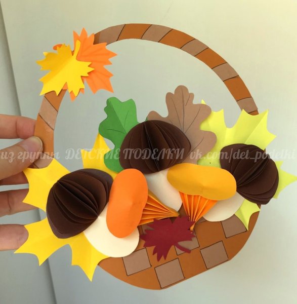 Корзиночка с грибами поделка из бумаги
