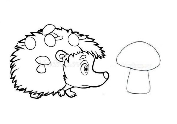 Ежик с грибами раскраска