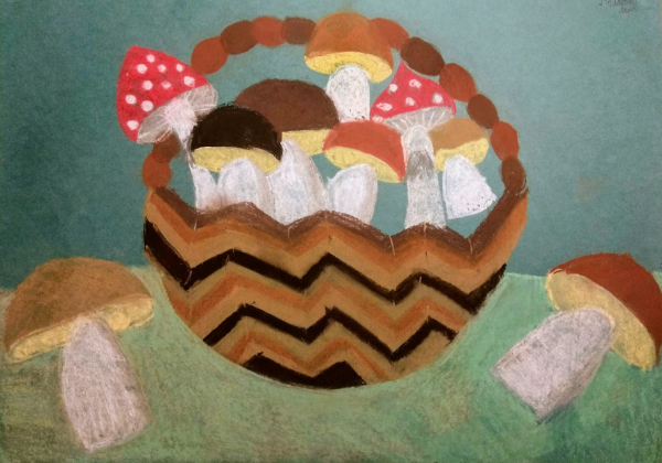 Рисование корзина с грибами