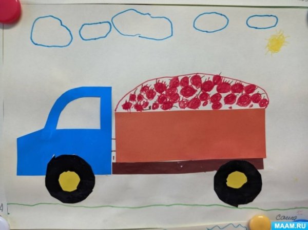 Рисование машины везут урожай с полей в старшей группе