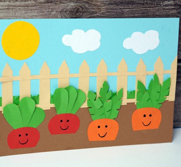 Аппликация овощи на грядке