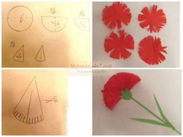 Аппликация гвоздика из цветной бумаги на 9 мая своими руками
