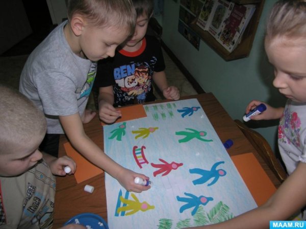 Коллективная аппликация в подготовительной группе зимние забавы