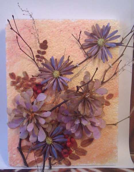 Красивая композиция из природных материалов на картоне