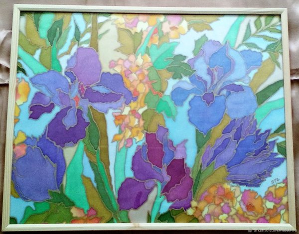 Ирисы роспись по шелку