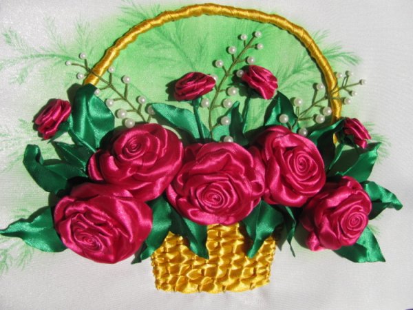 Вышивка лентами корзины