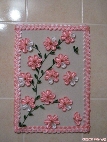 Панно цветы из лент