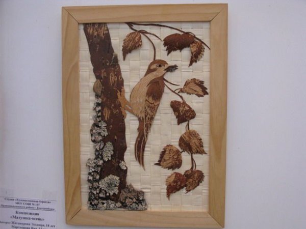 Панно птицы из природного материала