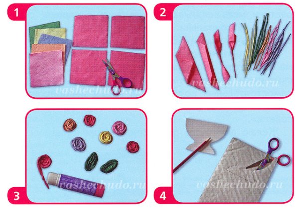 Аппликация из салфеток жгутиками