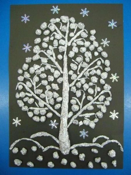 Аппликация деревья в снегу