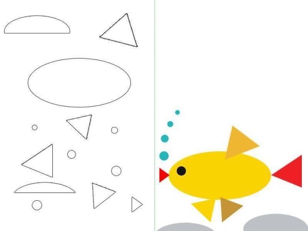 Аппликация рыбка из геометрических фигур
