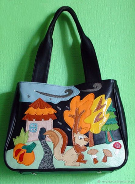 Сумки кожаные с аппликацией из кожи