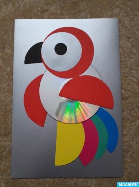 Аппликация попугай из цветной бумаги