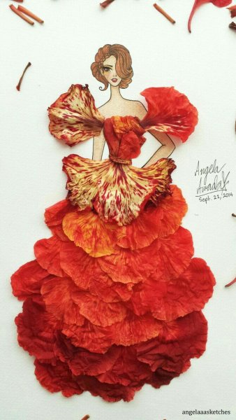 Девушка в платье из лепестков