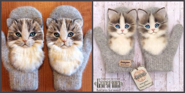 Варежки с аппликацией из меха