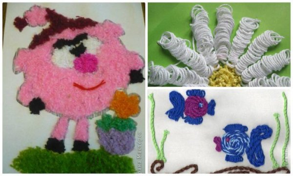 Аппликация из резаных ниток