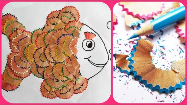 Аппликация из стружки от карандашей