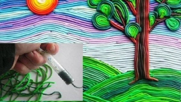 Картина из пластилина жгутиками