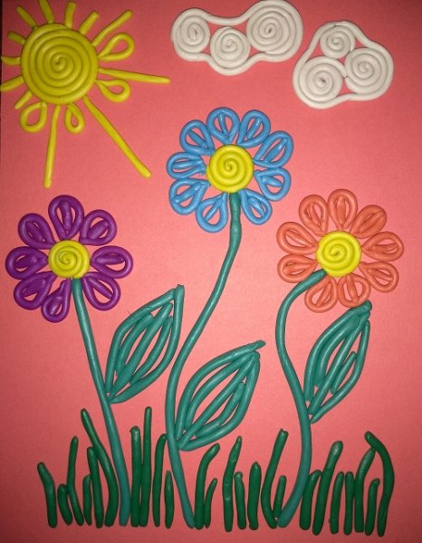 Цветы из пластилина на картоне