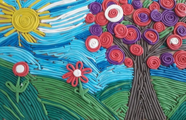 Рисунки пластилином на картоне