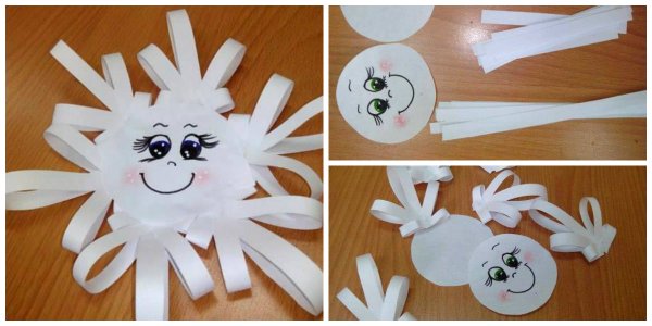 Снежинки из полосок бумаги для детей