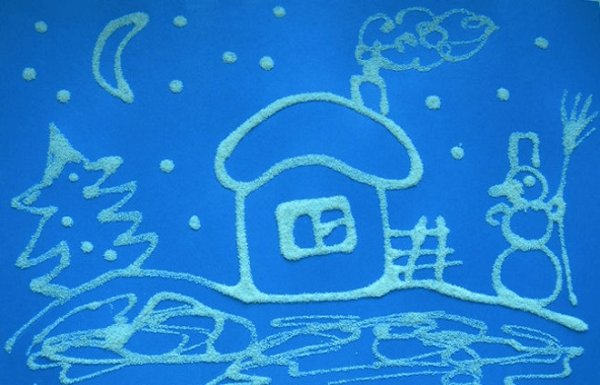 Рисование солью и манкой