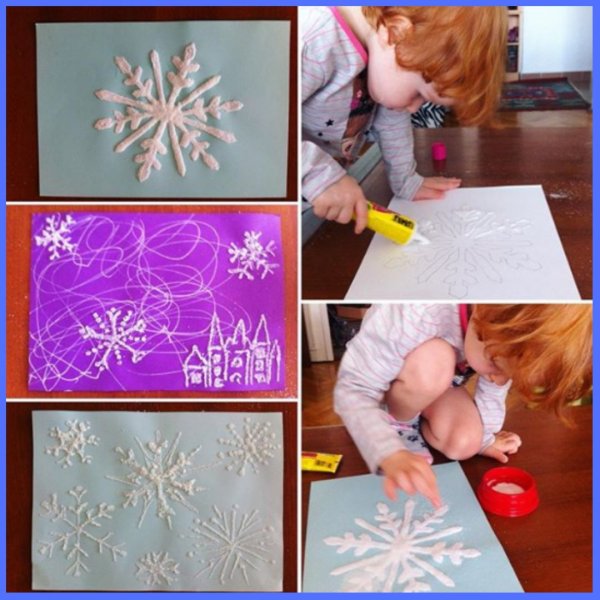 Снежинка из соли и клея