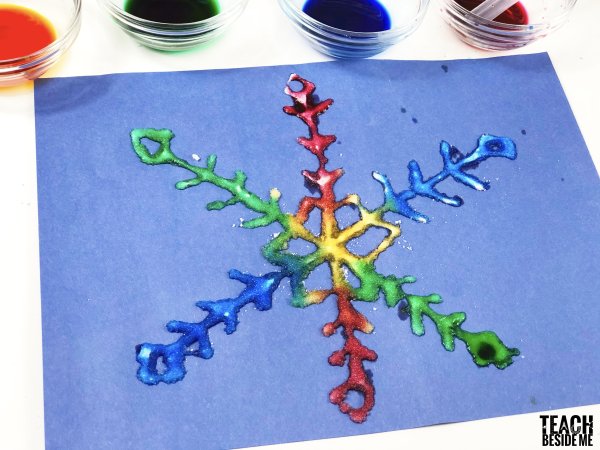 Рисование красками и клеем Снежинка