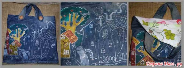 Сумки из джинсы с домиками
