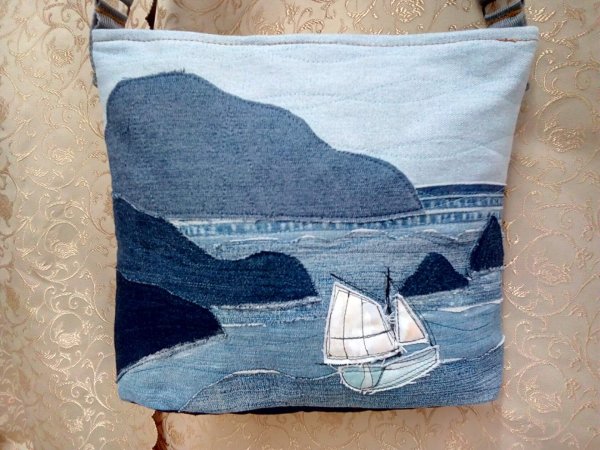 Лоскутные подушки из джинсы