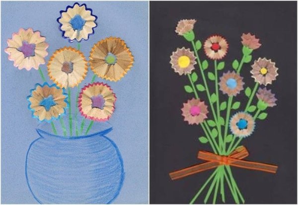 Аппликация из карандашной стружки